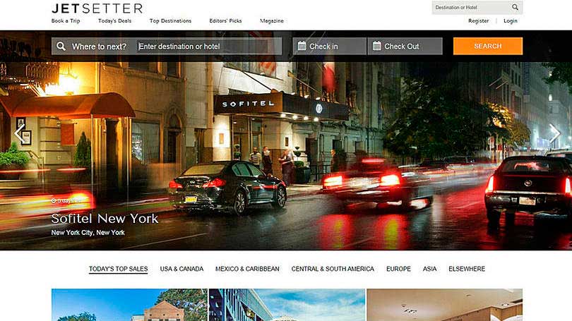 Página principal do site Jet Setter/ Crédito foto: http://exame.abril.com.br/seu-dinheiro/noticias/25-sites-que-ajudam-a-economizar-em-viagens#9