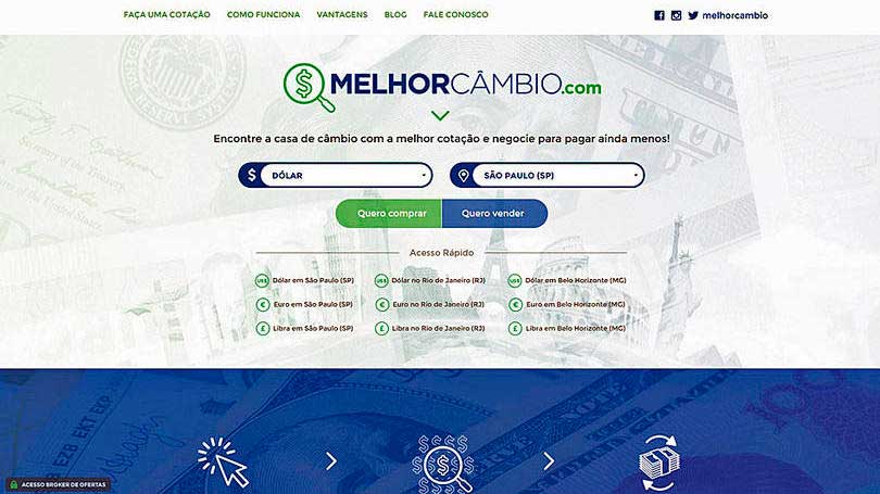 Página principal do site Melhorcambio.com/ Crédito foto: http://exame.abril.com.br/seu-dinheiro/noticias/25-sites-que-ajudam-a-economizar-em-viagens#2