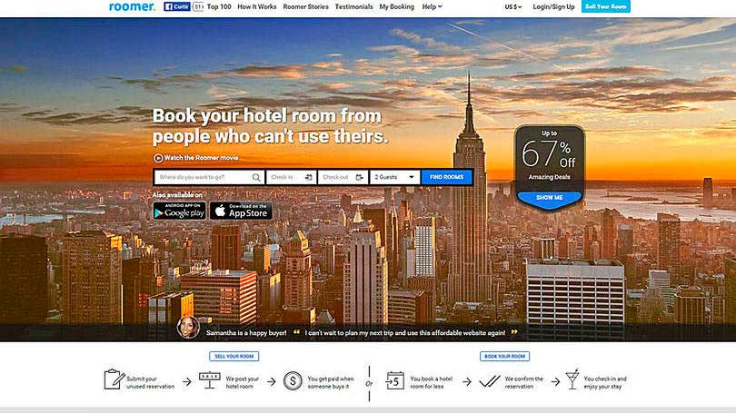 Página principal do site Roomer/ Crédito foto: http://exame.abril.com.br/seu-dinheiro/noticias/25-sites-que-ajudam-a-economizar-em-viagens#13